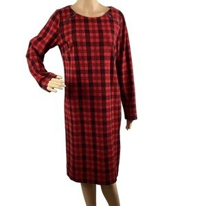Talbots Tartan Plaid Shift Dress Size M Red Long Sleeve